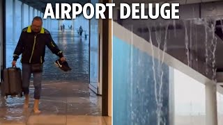 Barcelona on flooding red alert after devastating Spain storms with parts of airport submerged [upl. by Iahc]