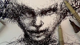 Pen and Ink Drawing Tutorials  Scribble portrait drawing demo [upl. by Akilam376]