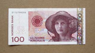 100 Norwegian Kroner Banknote Hundred Norwegian Kroner  2003 Obverse and Reverse [upl. by Airpal]