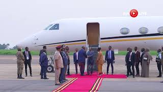 Somalia President HE Hassan Sheikh Mohamud arrives in Uganda for IGAD amp NAM Summits in Kampala [upl. by Bensky315]