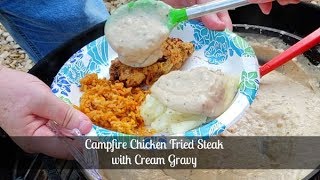 Chicken Fried Steak with Cream Gravy  Cast Iron Skillet Campfire Cooking  Amy Learns to Cook [upl. by Ynnej262]