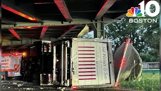 Truck rolls over hits bridge on Storrow Drive at Fenway [upl. by Alejoa]