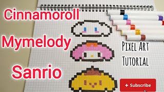 Pixel Art Tutorial  Drawing Cinnamoroll Mymelody Sanrio Step By Step [upl. by Zurn179]