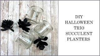 DIY Halloween Trio Succulent Planters  Oui Yogurt Jar Crafts  Halloween Decor  1 Quick Craft [upl. by Aihcropal818]