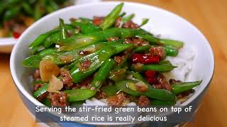 Serve the stir fried green beans over steamed rice its absolutely delicious [upl. by Nosremaj]