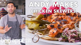 Andy Makes Chicken Skewers  From the Test Kitchen  Bon Appétit [upl. by Sinylg]