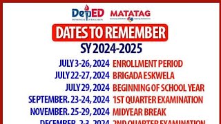 Dates to Remember DepEd Calendar of Activities for School Year 20242025DepEd Order No 009 s2024 [upl. by Irpac]