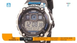 Casio AE2000W1A Mens SilverTone and Black MultiFunctional Digital World Time Watch Review Video [upl. by Nnagrom]