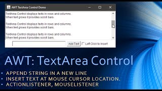 15 Java AWT TextArea  Append Text and Insert text at cursor position [upl. by Atil]