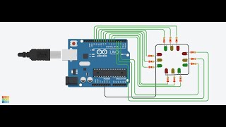 Circuit design 4 Way Traffic Control Light System using Arduino in TinkerCad [upl. by Aikat]