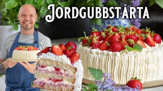 Jordgubbstårta – Sommarens godaste tårta med massor av jordgubbar [upl. by Beghtol]