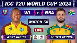 WEST INDIES vs SOUTH AFRICA MATCH 50 LIVE SCORES  WI vs SA LIVE  ICC T20 World Cup 2024  RAIN [upl. by Peer985]