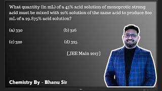 What quantity in mL of a 45 acid solution of monoprotic strong acid must be mixed with 20 [upl. by Ilegna434]