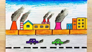 Air pollution drawing easy  How to draw air pollution  Stop air pollution poster drawing [upl. by Yruama218]