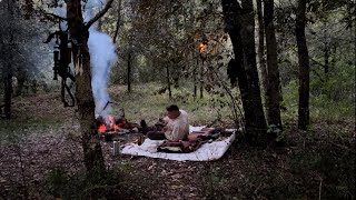 Winter Camping Cooking Carbonara With a Bedroll PackVintage Gear [upl. by Jennette]