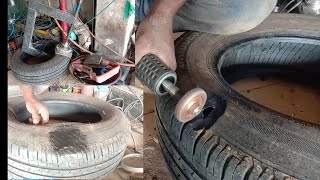 Tubeless tyre cut repair vulcanizing  Tyre puncture repair [upl. by Shih]