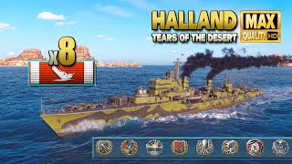 Destroyer Halland 8 ships destroyed on map quotTears of the Desertquot  World of Warships [upl. by Enotna]