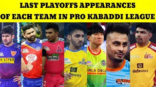 Last Playoffs Appearance For Each PKL Team  Pro Kabaddi Season 11  PKL Season 11  Pardeep Narwal [upl. by Raddatz]