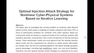 Optimal Injection Attack Strategy for Nonlinear Cyber Physical Systems Based on Iterative Learning [upl. by Anitsyrc]