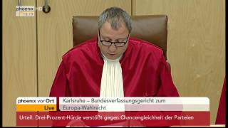 EUWahlrecht Karlsruhe kippt 3ProzentHürde am 26022014 [upl. by Chaves67]