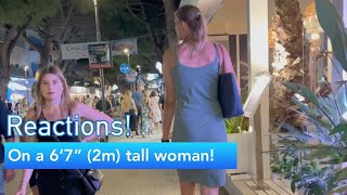 Reactions to a 6ft7 2m tall woman in Italy [upl. by Rosel]