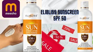 Elibliss sunscreen spf 50 review  Meesho cheapest product  Cheapest sunscreen in India [upl. by Lumbye]