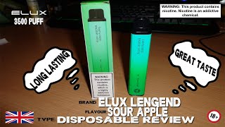 ELUX 3500 PUFF  SOUR APPLE  UK REVIEW [upl. by Zehcnas]