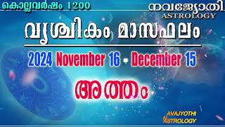 അത്തം  വൃശ്ചിക മാസഫലം  കൊല്ലവർഷം 1200  2024 November 16  December 15  Atham [upl. by Aillimat536]