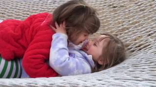 Baby identical twin sisters in the hammock at 2 ½ years old Lots of cute giggles amp kisses [upl. by Drawoh]