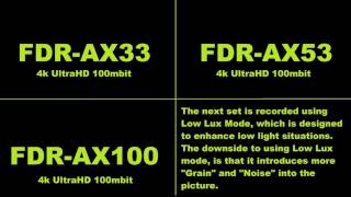 Sony Side by Side Samples FDRAX33 FDRAX53 FDRAX100 4k UltraHD Choices [upl. by Hughmanick241]