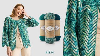 Alize Superwash Artisan ile Zikzak Desenli Hırka [upl. by Goeselt]