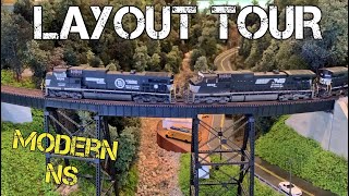 Layout Tour  Modern NS Asheville District in HO Scale 2020 [upl. by Corina]