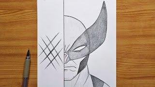 how to draw Wolverine half face  Wolverine Marvel step by step  easy drawing [upl. by Weinreb]