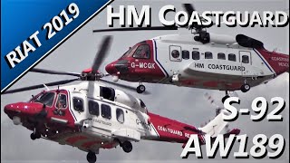 HM COASTGUARDS AW189 amp S92 arrival  RIAT 2019 [upl. by Marylinda]