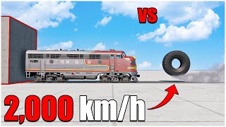 Beamng Drive  Angry Tire VS Train 2000 kmh 274  cars crash test  car torture [upl. by Idden]