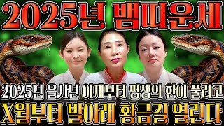 2025년 을사년 대박나는 뱀띠운세 하늘과 조상에서 도와 말년에 대박나는 뱀띠운세 01년생 89년생 77년생 65년생 24세 36세 48세 60세 뱀띠운세 [upl. by Sybila868]