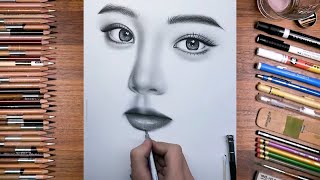 How to draw a realistic face  eye eyebrow nose and lips [upl. by Ramej]