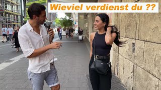 WIEVIEL GELD VERDIENST DU 🔥💵 WAS IST DEIN OUTFIT WERT 😱 Straßenumfrage Düsseldorf Königsallee [upl. by Elamor922]