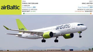 airBaltic Swiss Airbus A220300 LX1512 YLABF  Zürich  Graz  TripReport FULLHD CHEAP FLIGHTS [upl. by Sherman]