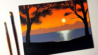 Easy Sunset Painting for Beginners  Acrylic Painting Tutorial Step by Step [upl. by Narik]