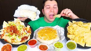 Tacos Burritos Nachos Quesadilla Chips amp Dip • MUKBANG [upl. by Anirdnaxela]