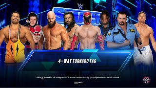 4 WAY TORNADO TAG ELIMINATION MATCH ROMAN REIGNS amp RANDY ORTON VS BROCK LESNAR  wwe  WWE2K23 [upl. by Llenaj35]