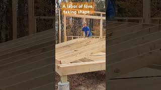 Framing walls family amp great weather  happiness building homesteading budgethouse [upl. by Aicined]