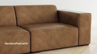 Rex Genuine Leather Left Sectional Sofa and Ottoman Set in Caramel Brown from Simpli Home [upl. by Rahab]