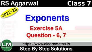 Exponents  Class 7 Chapter 5 Exercise 5A Question 6  7  RS Aggarwal  Learn Maths [upl. by Acinad571]