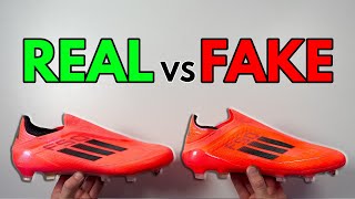 REAL VS FAKE ADIDAS F50 LACELESS VIVID HORIZON FOOTBALL BOOT COMPARISON CLEATS [upl. by Anar796]