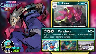 SCOLIPEDE increases attack with Poison Deck Profile amp PTCGO Gameplay Pokemon CHILLING REIGN [upl. by Niuqauj]