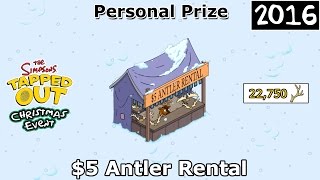 TSTO  Christmas Event  5 Antler Rental  Personal Prize 2016 [upl. by Sekofski]