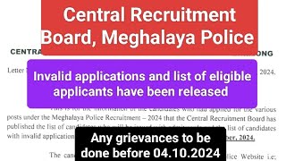 Central Recruitment Board Meghalaya Police Notice [upl. by Oleta]