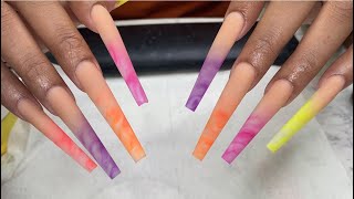 Long nails Marble Ombre Summer Colors [upl. by Anit]